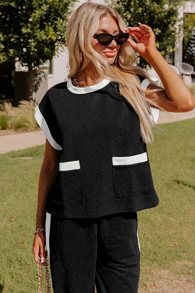 CWSS1108_SUMMER COLOR MATCHING LOOSE TWO-PIECE