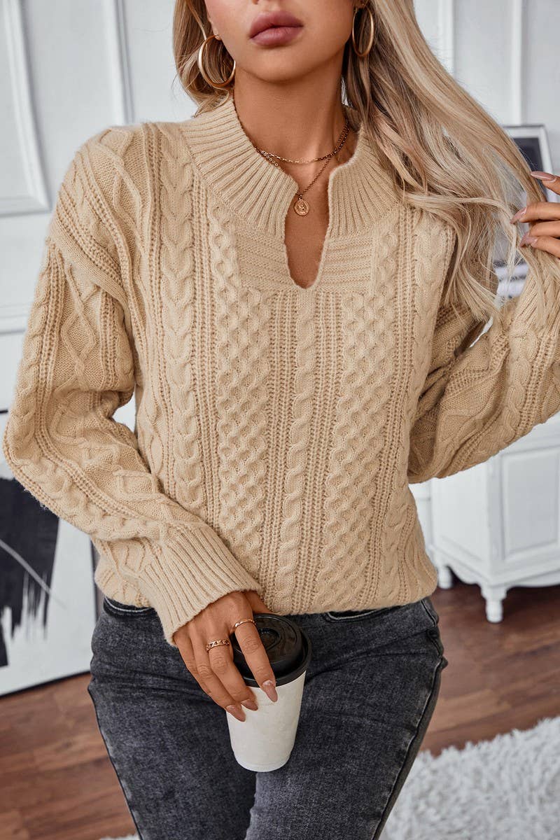 CWOSWL2827_SOLID COLOR CABLE KNIT PULLOVER SWEATER
