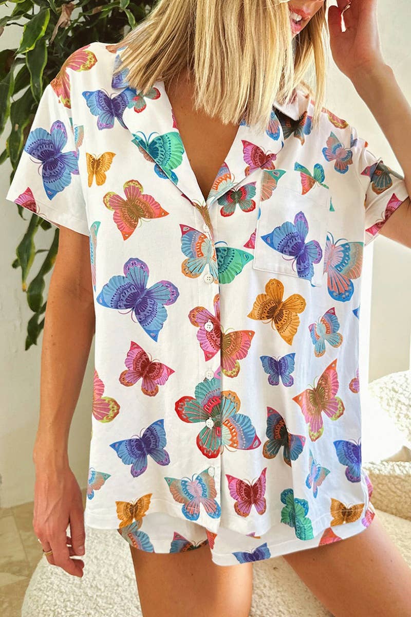 CWSS0714_V-NECK PRINTED SHORT-SLEEVED TOP SHORTS SUIT