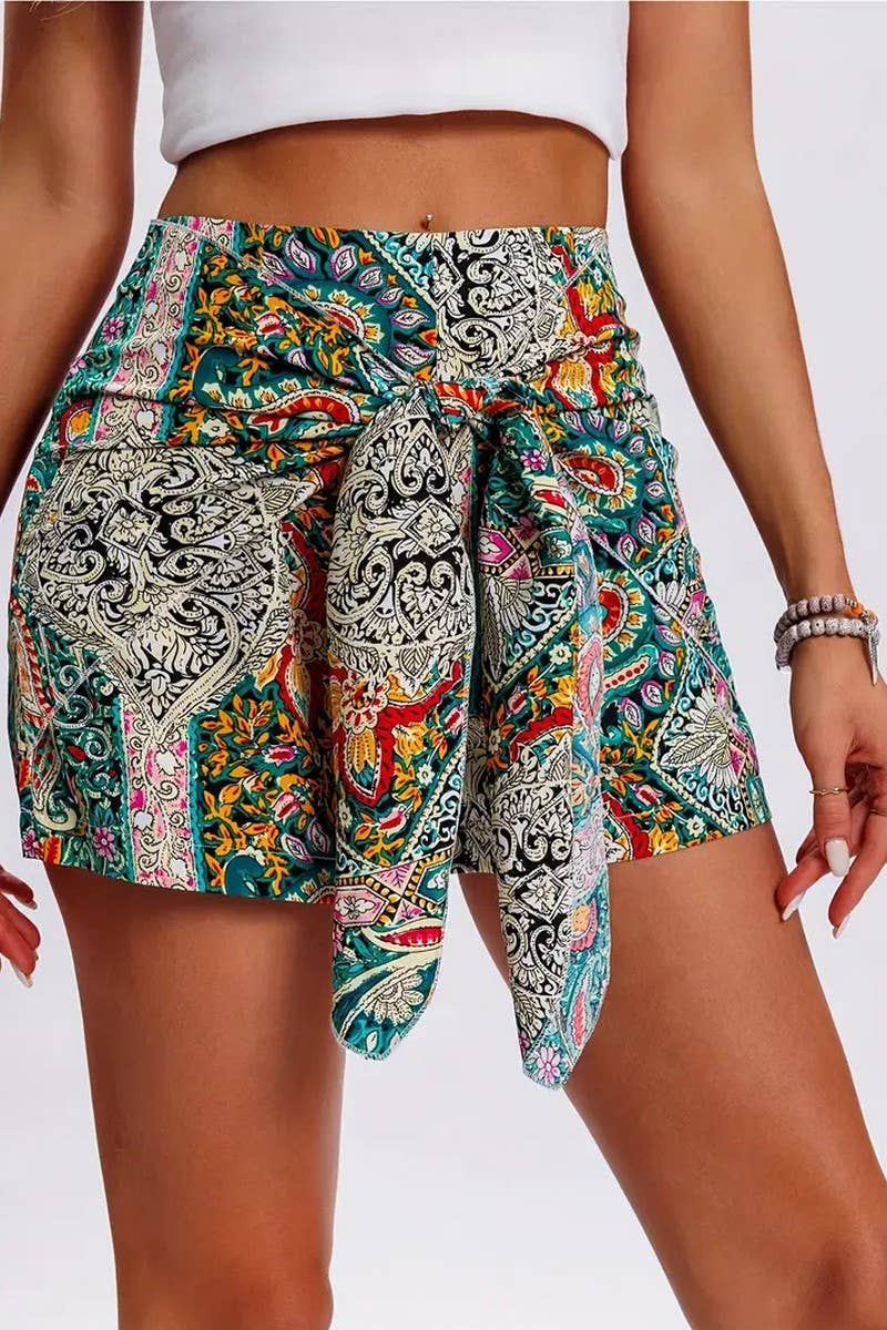 CWBSS0488_BOHEMIAN PRINTED HIGH WAIST SHORTS