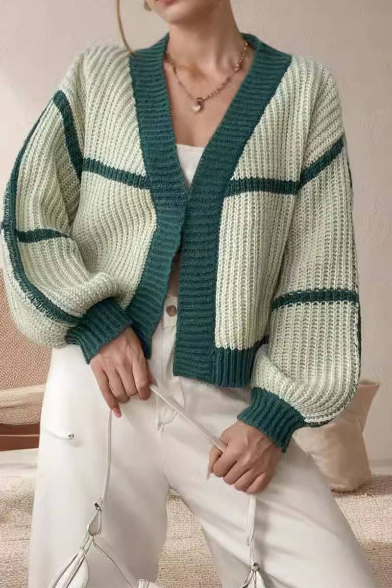 Cardigan color patchwork striped loose cardigan coat