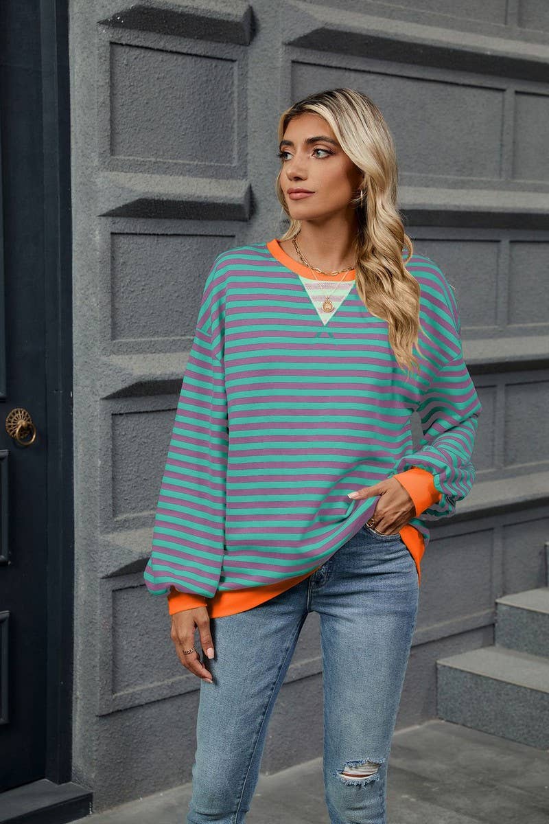 CWTBLL2359_CONTRAST COLOR STRIPED CREW NECK SWEATSHIRT