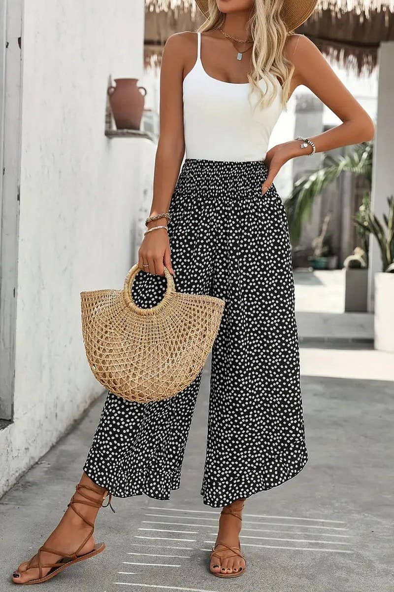 CWBLP2057_POLKA DOT HIGH WAIST LOOSE WIDE LEG PANTS