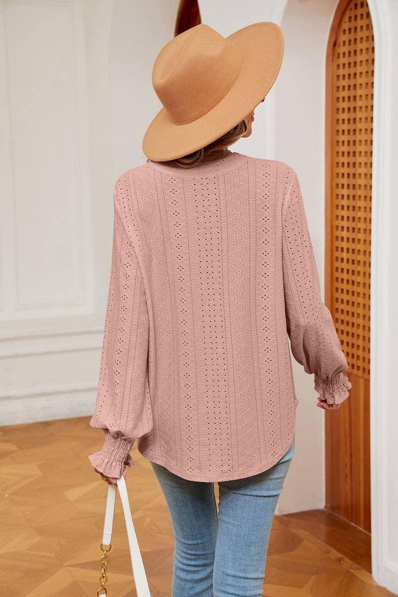 CWTBLL2377_SOLID COLOR V-NECK LOOSE LONG-SLEEVED PULLOVER