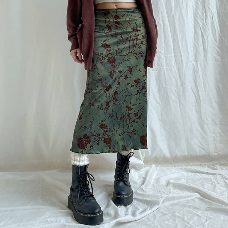 Fit Ink Print High Waist Slimming A-Line Skirt