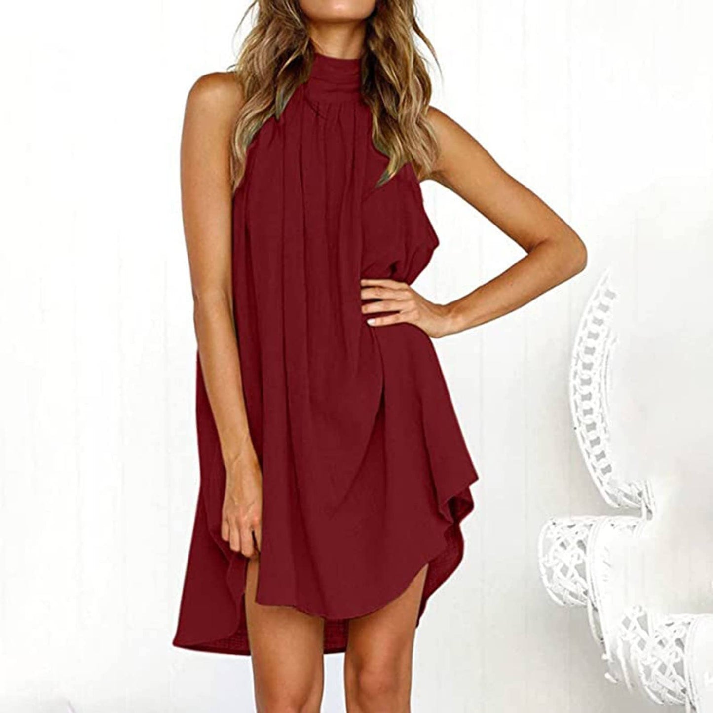 ELEGANT SLEEVELESS HALTER SHORT DRESS
