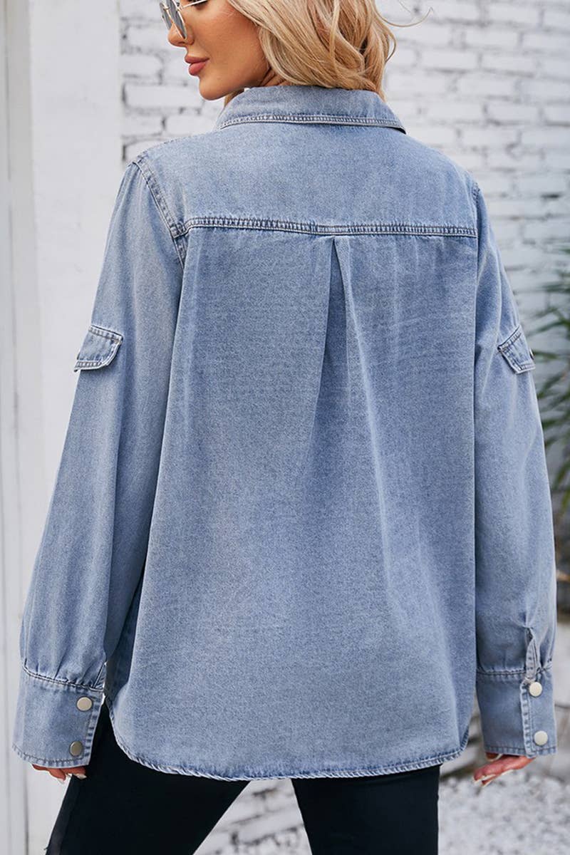 FOUR BUTTON LONG SLEEVED DENIM SHIRT TOP_CWTSTL1064