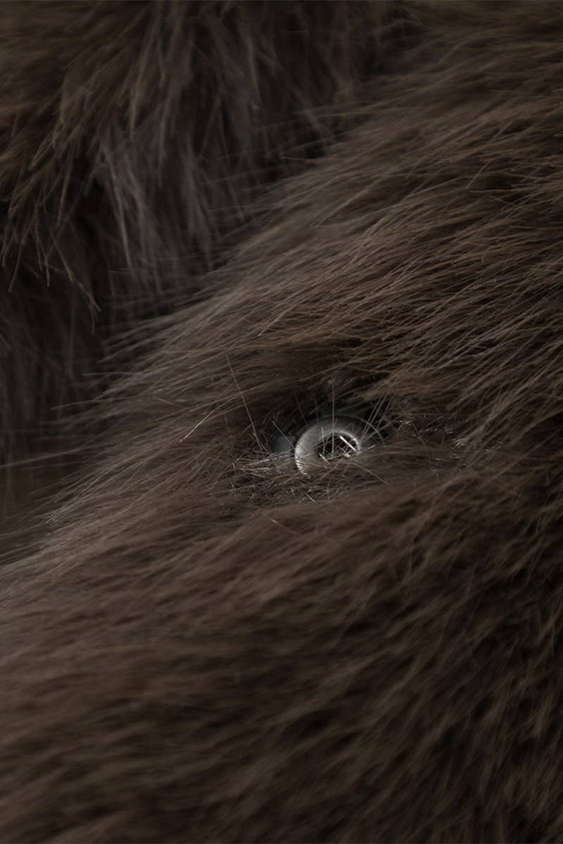 CWOCO0966_BROWN LAPEL PLUSH LOOSE FUR COAT