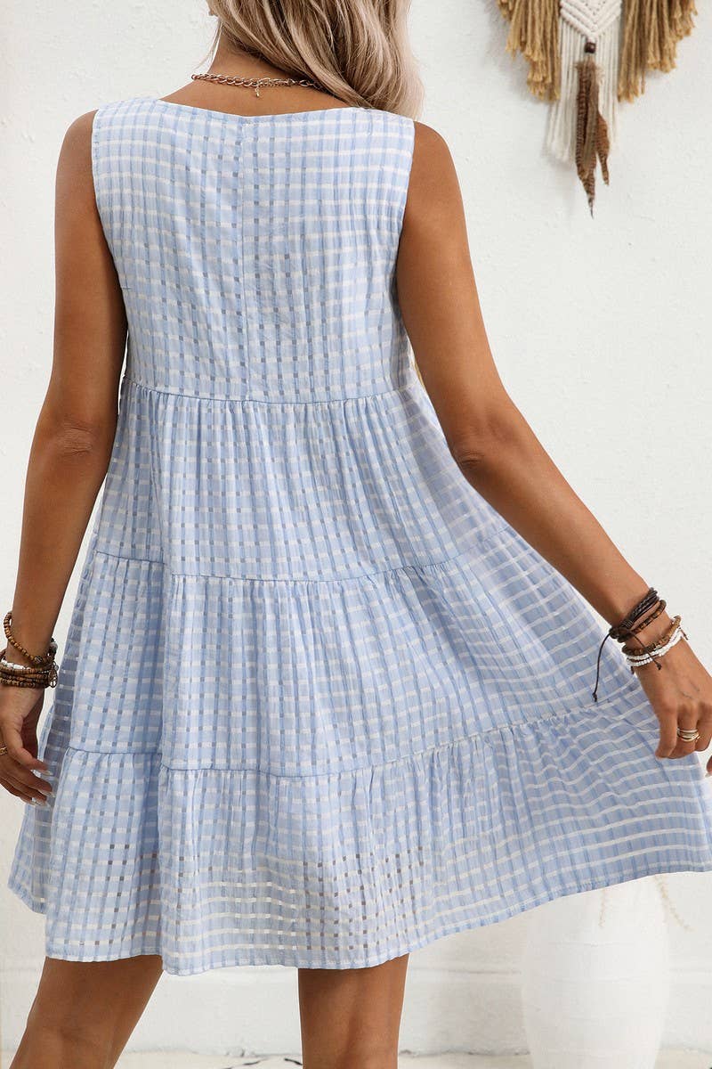 CWDSD8675_SLEEVELESS PLAID LOOSE FIT FLOWY DRESS