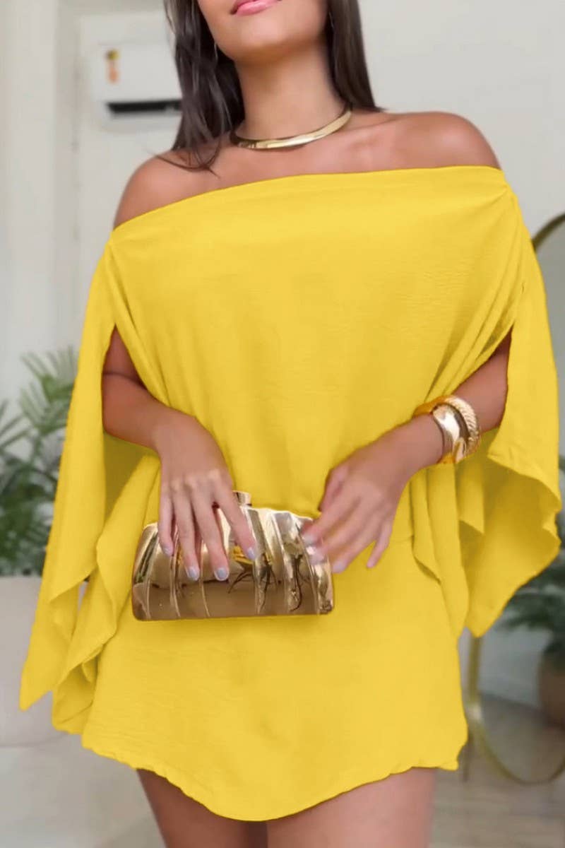 CWSTB00459_SOLID COLOR ONE-SHOULDER SLIT TOP AND SKIRT SET