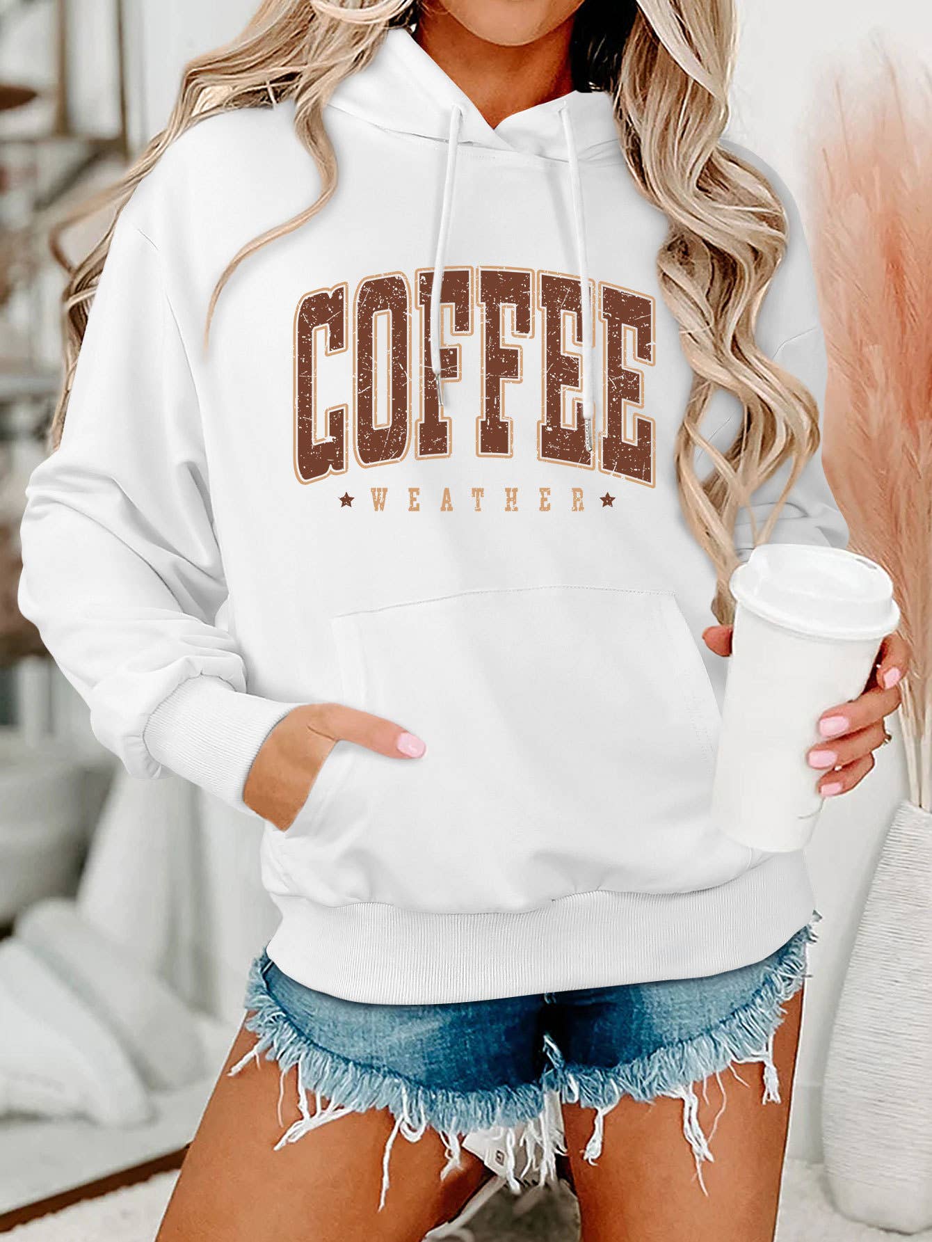 Coffee weather star print hooded sweatshirt