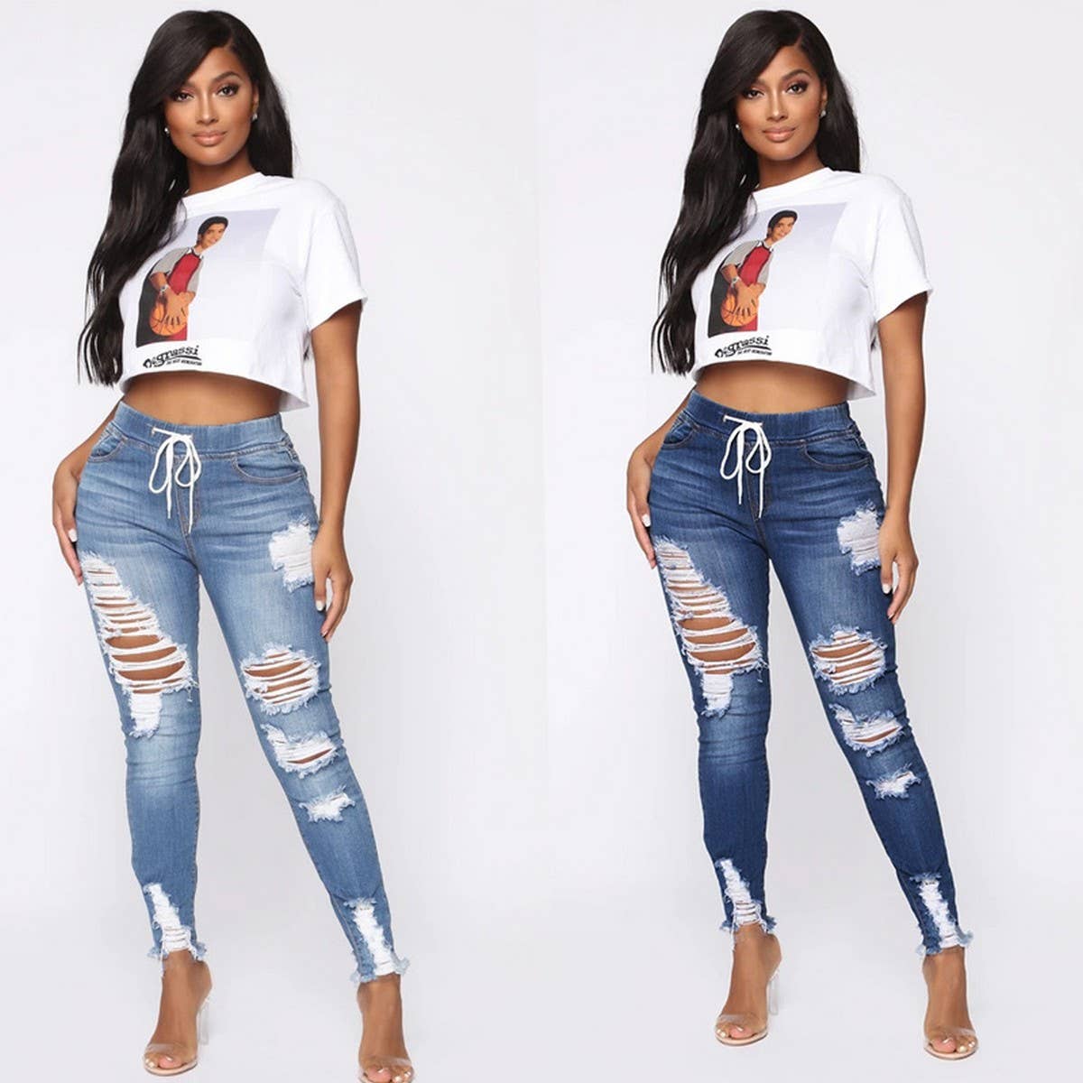 WOMENS ELASTIC HOLE SLIM FIT JEANS_CWJP0169