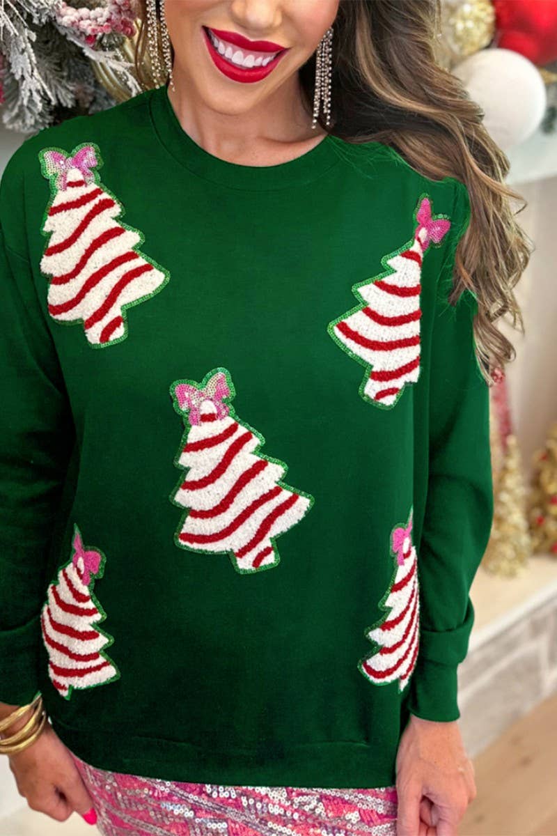 CWTBLL01233_CHRISTMAS TREE SEQUINED CASUAL LOOSE SWEATSHIRT