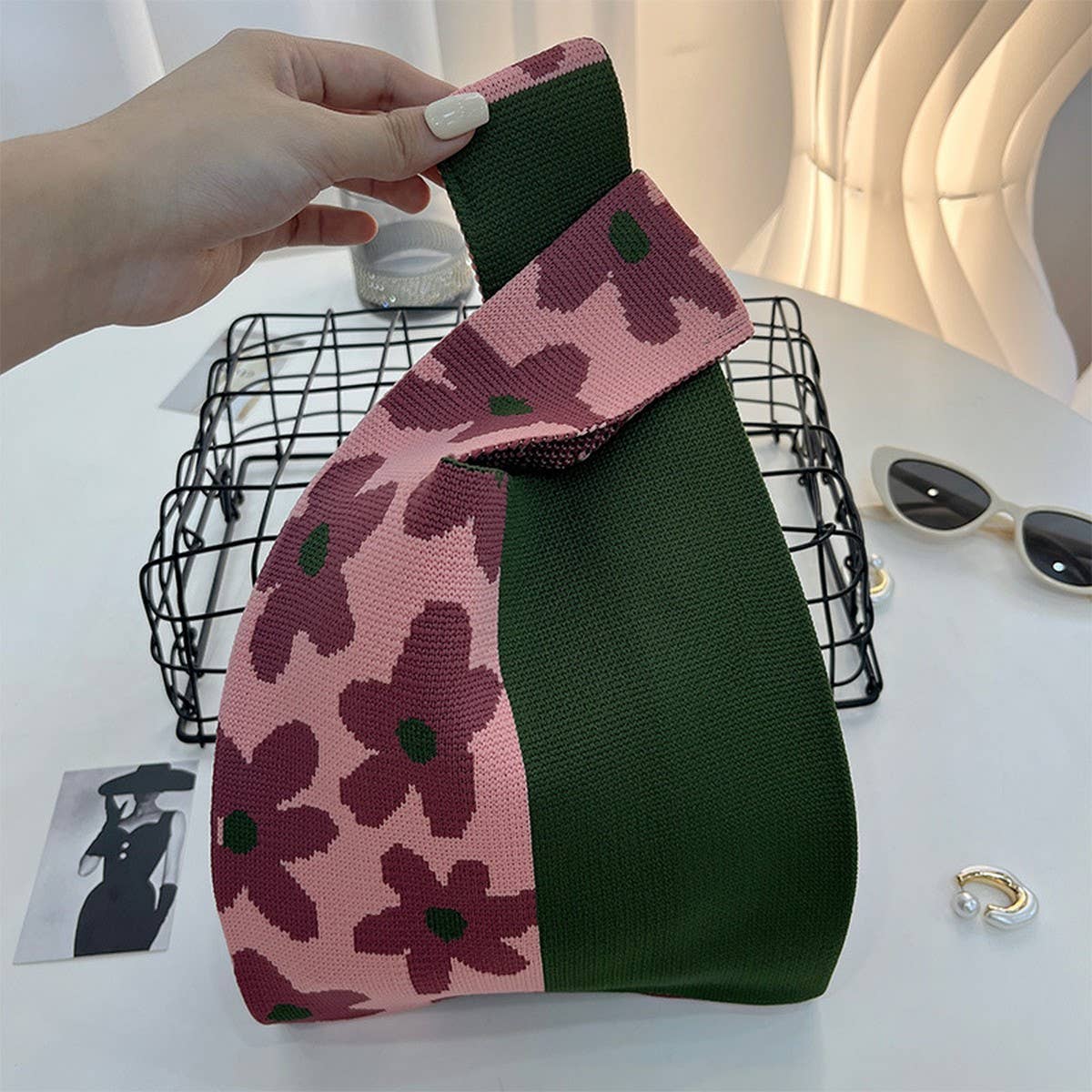 CUAB00622_CHECKERED KNIT SHOULDER BAG WOMEN WOVEN PURSE