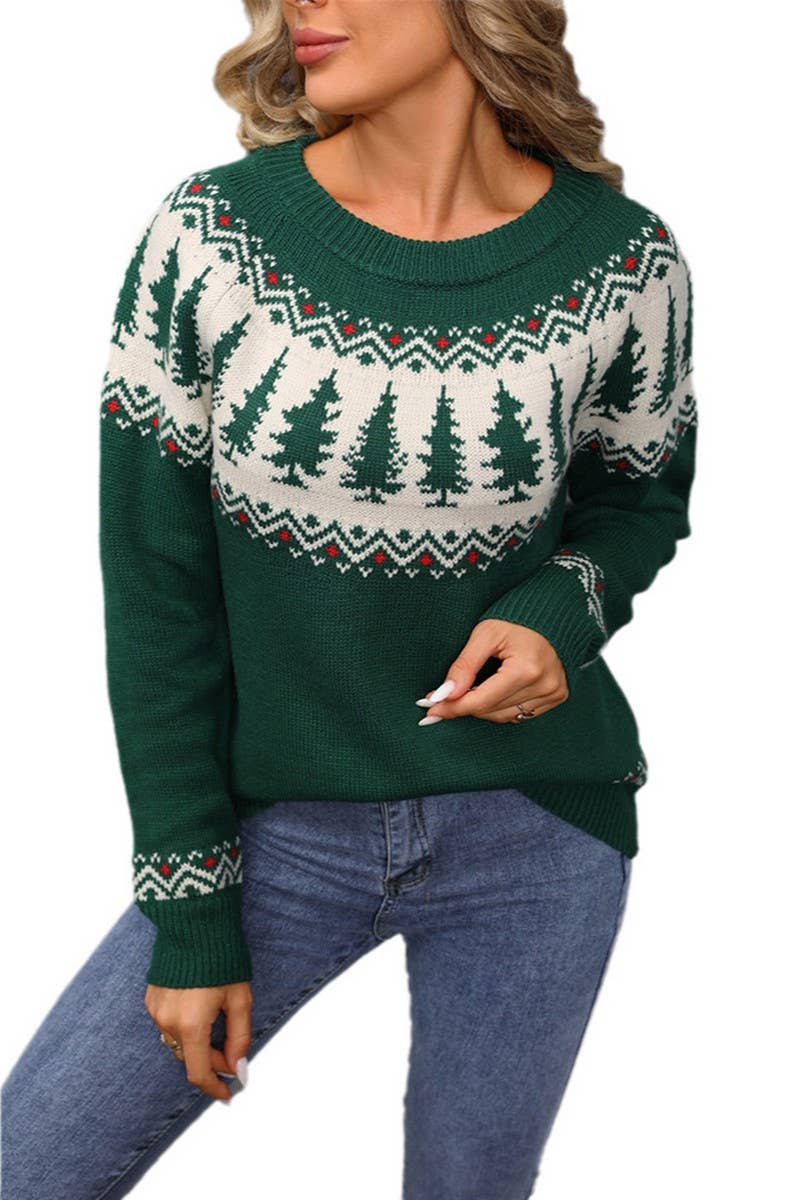 CWOSWL07573_CREW NECK JACQUARD CHRISTMAS TREE SWEATER