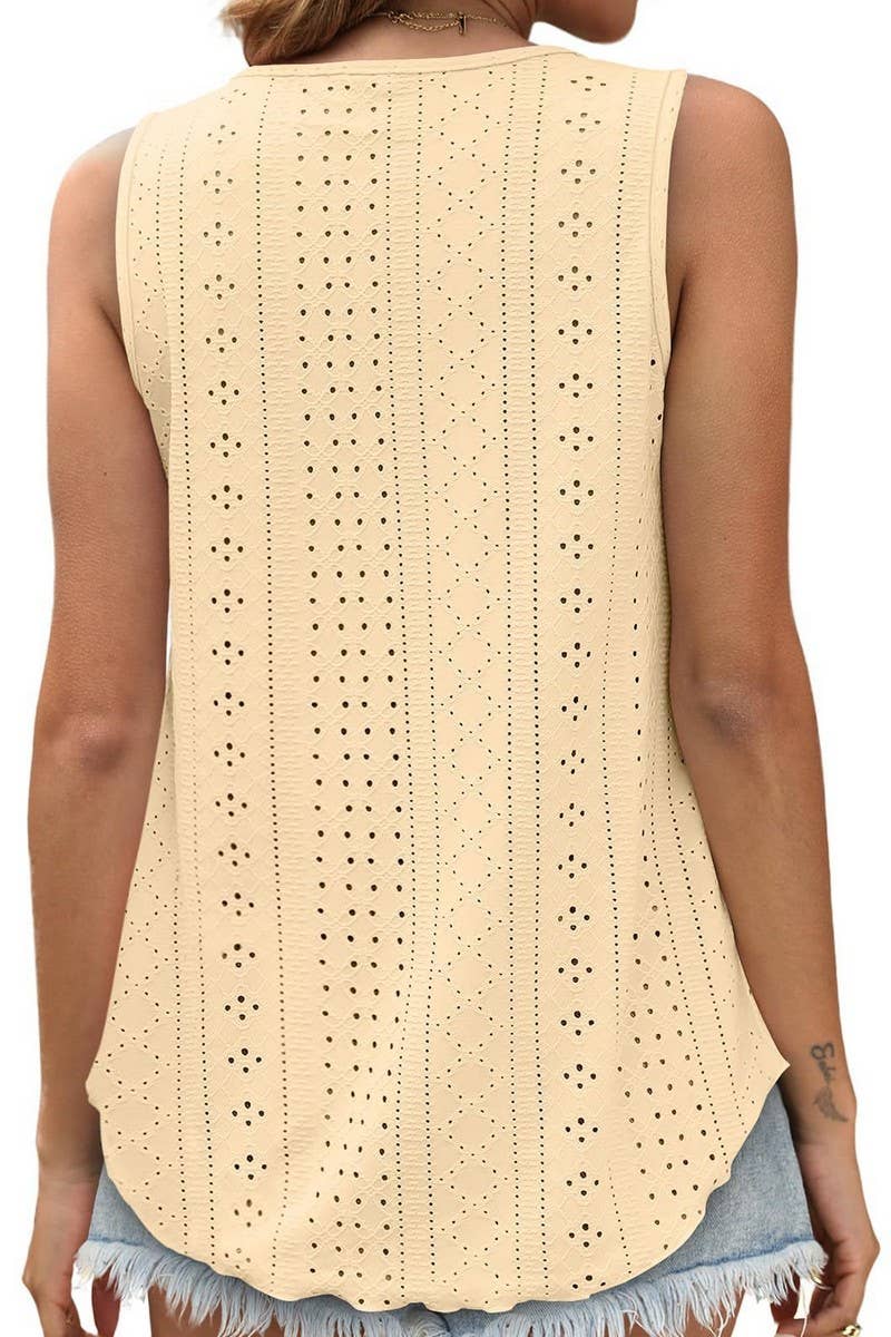 CWTBLSL0443_ROUND NECK NEEDLE EYE SLEEVELESS VEST T-SHIRT