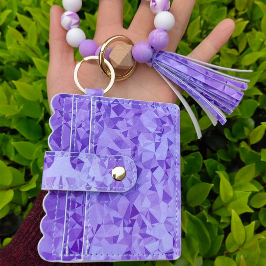 Blue Floral Bead Wallet & Geometric Keychain Set_CWAB4953