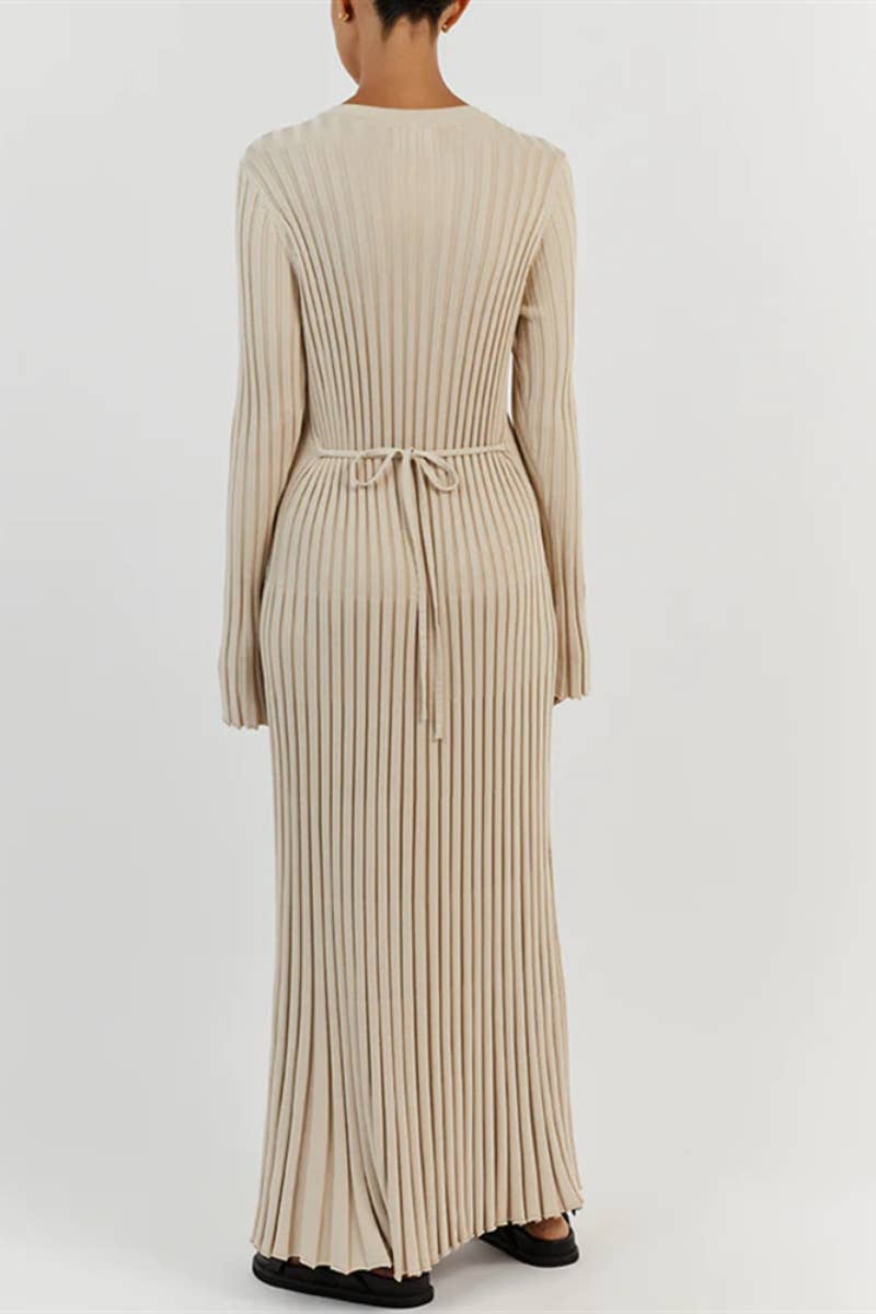 CWDMD3751_SOLID COLOR SLIM LONG-SLEEVED SWEATER DRESS LONG