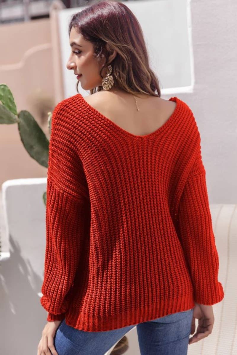 CWOSWL6431_SEXY V-NECK BACKLESS LONG-SLEEVED SWEATER