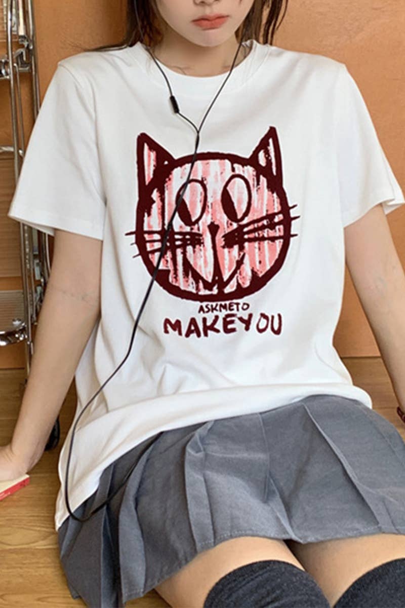 CWTTS1000_FUN CAT WHITE SHORT SLEEVED T SHIRT