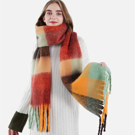 olorful Mohair Checkered Scarf - Thick Wrap_CWASC0167