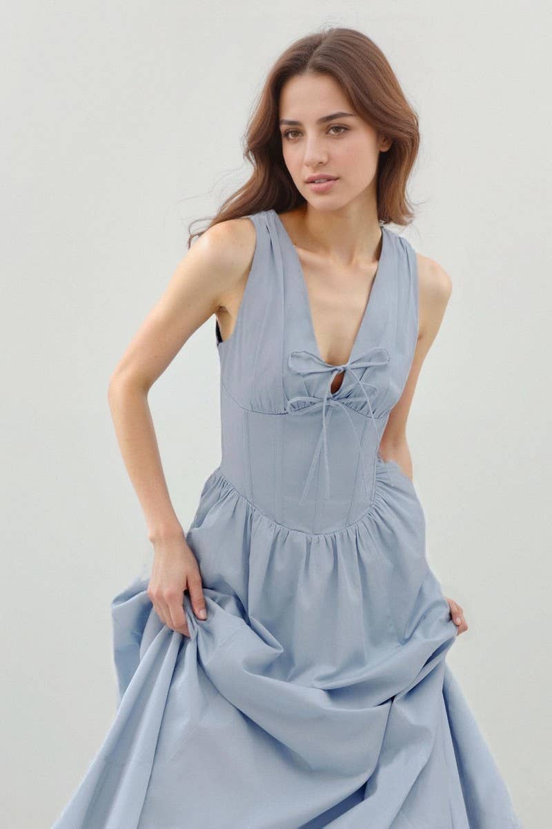 CWDMD6405_V-NECK TIE STRAP BODYCON MAXI DRESS