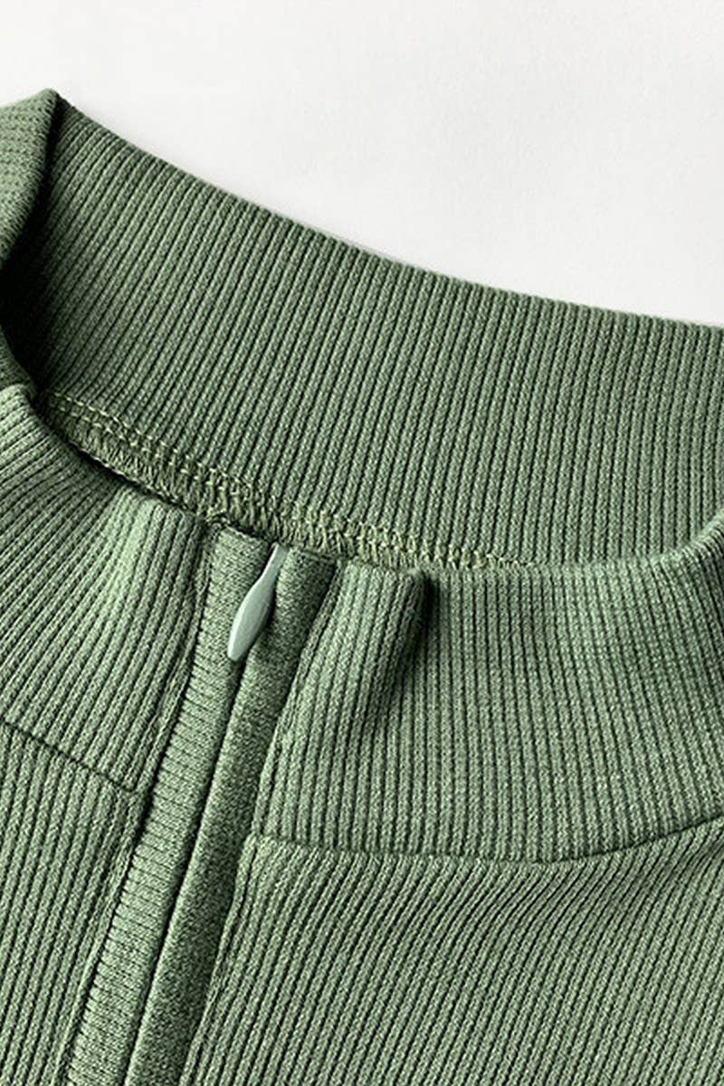 CWDSD7512_SLIM FIT RIBBED ZIP-UP LONG SLEEVE DRESS