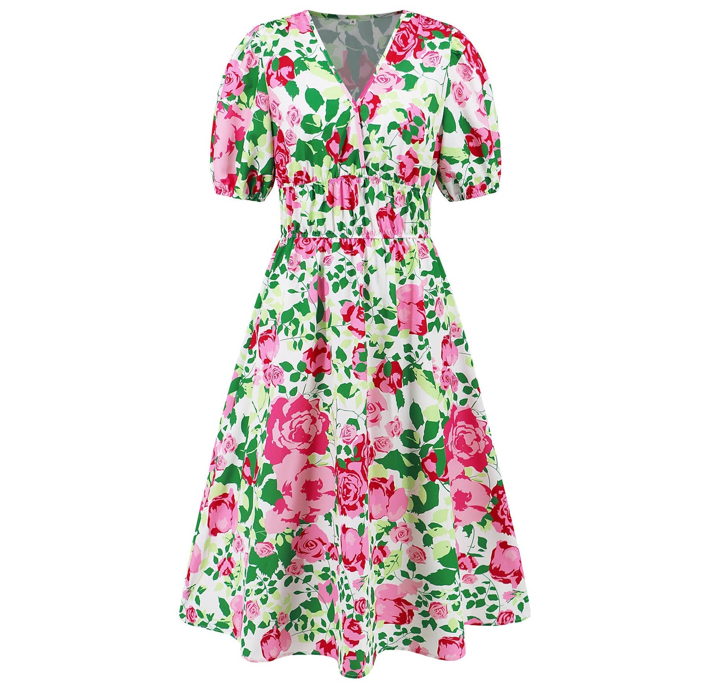 Boho V-Neck Floral Maxi Dress with Waist Tie