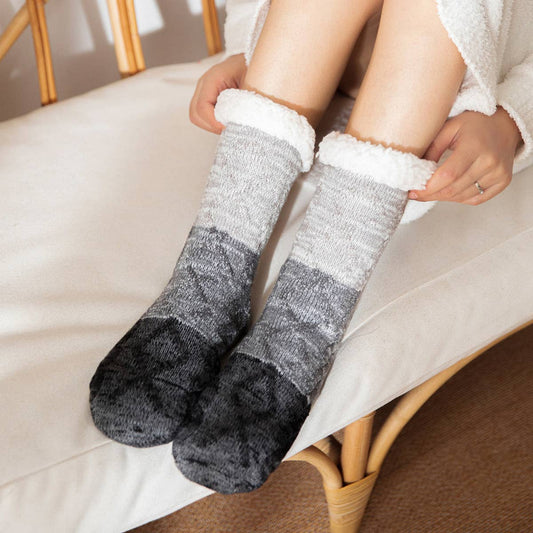 PATCHWORK KNITTED PLAID PLUSH INDOOR SLIPPERS_CWMS0715