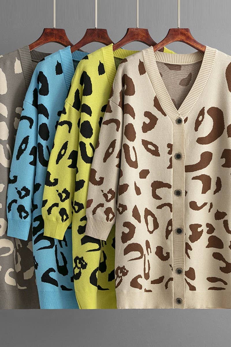 CWOCAL00670_LEOPARD PRINT LONG KNIT CARDIGAN SWEATER