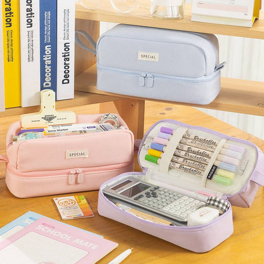 DOUBLE LAYER SOLID COLOR SIMPLE PENCIL CASE