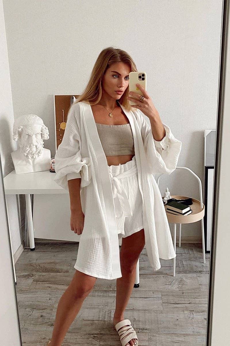 CWSPJ0301_PURE COTTON ROBE SHORTS PAJAMAS TWO PIECE SET