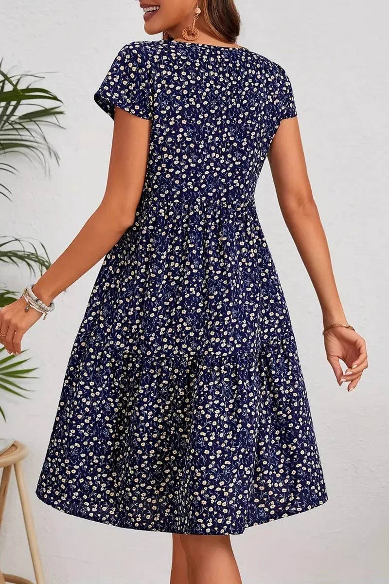 CWDMD6116_PRINTED ROUND NECK SHORT SLEEVE DRESS
