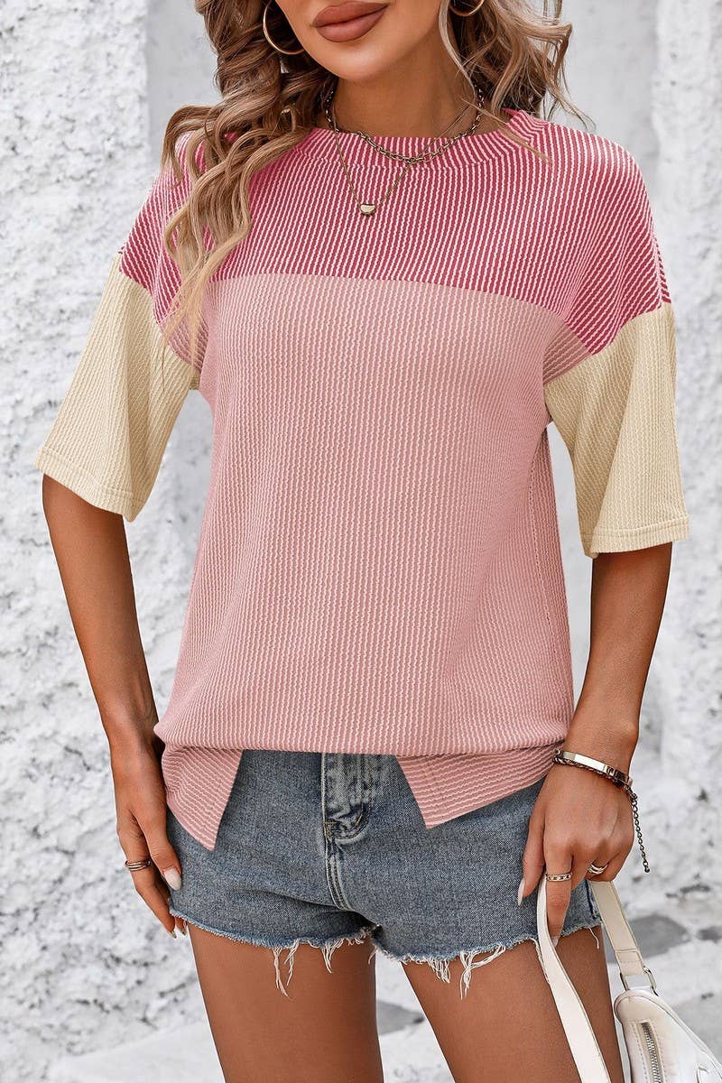 CWTTS1093_COLOR-MATCHING SHORT-SLEEVED LOOSE T-SHIRT