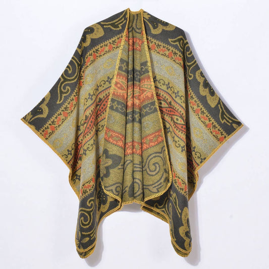 VINTAGE INTERWOVEN VINE FLOWER WARM SHAWL