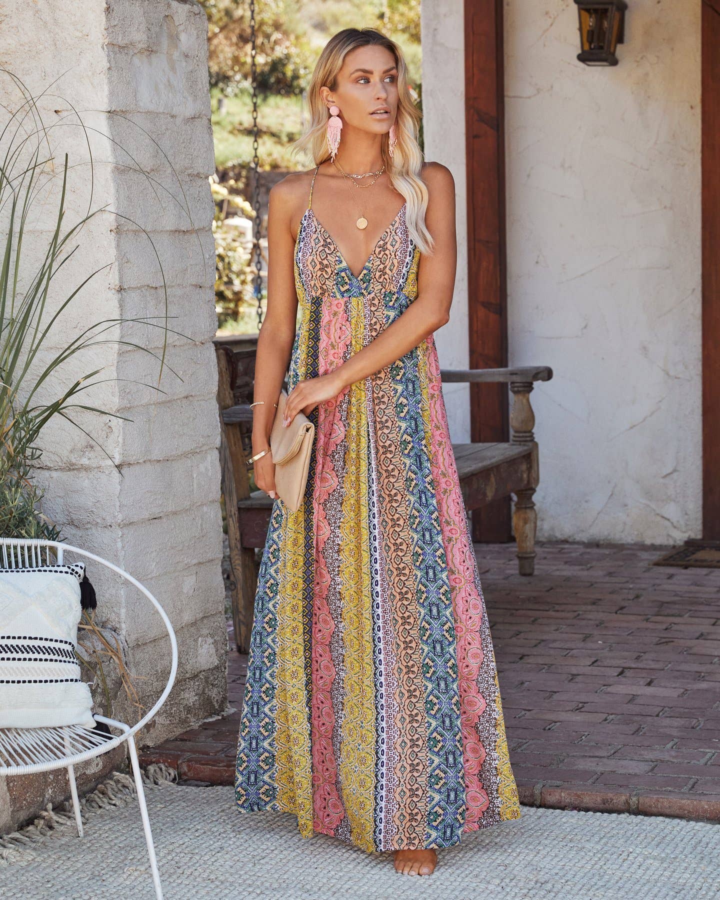 Bohemian floral print strap maxi dress
