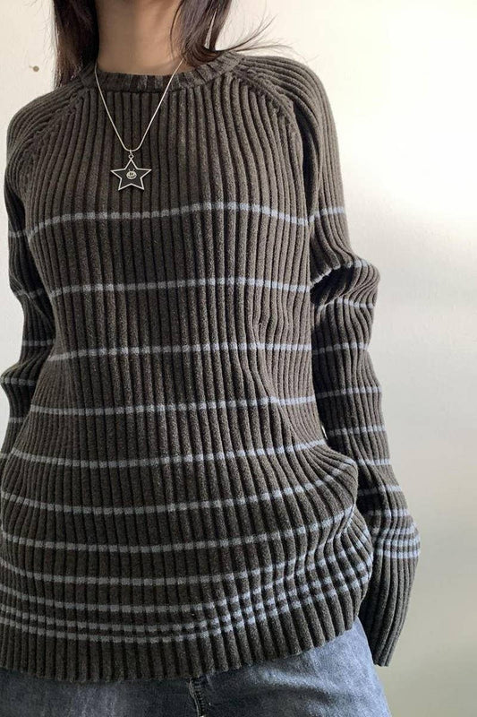 CWOSWL5745_STRIPED LONG-SLEEVED LOOSE CASUAL KNITTED SWEATER