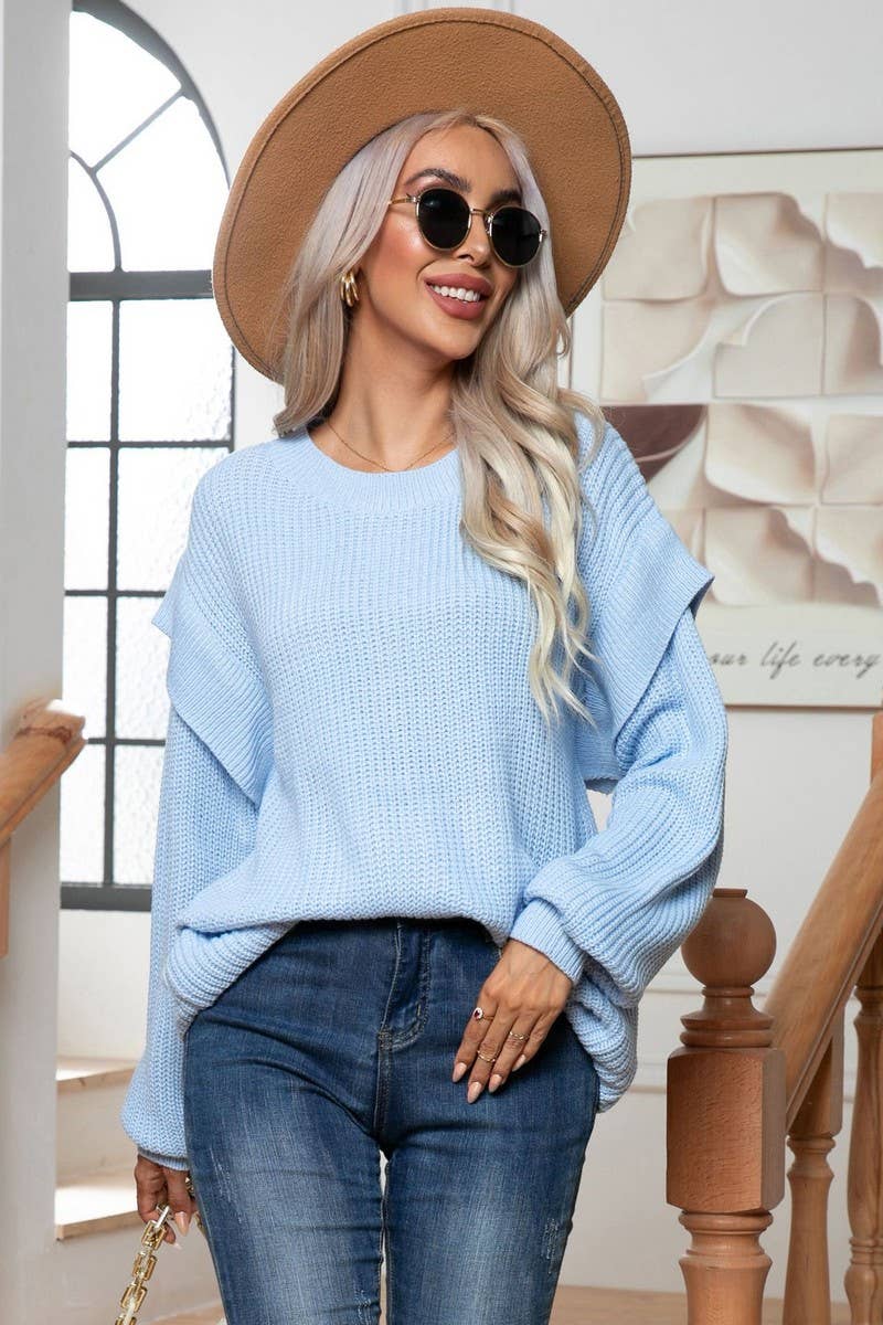 CWOSWL3895_OFF-SHOULDER LONG-SLEEVED LOOSE KNIT SWEATER