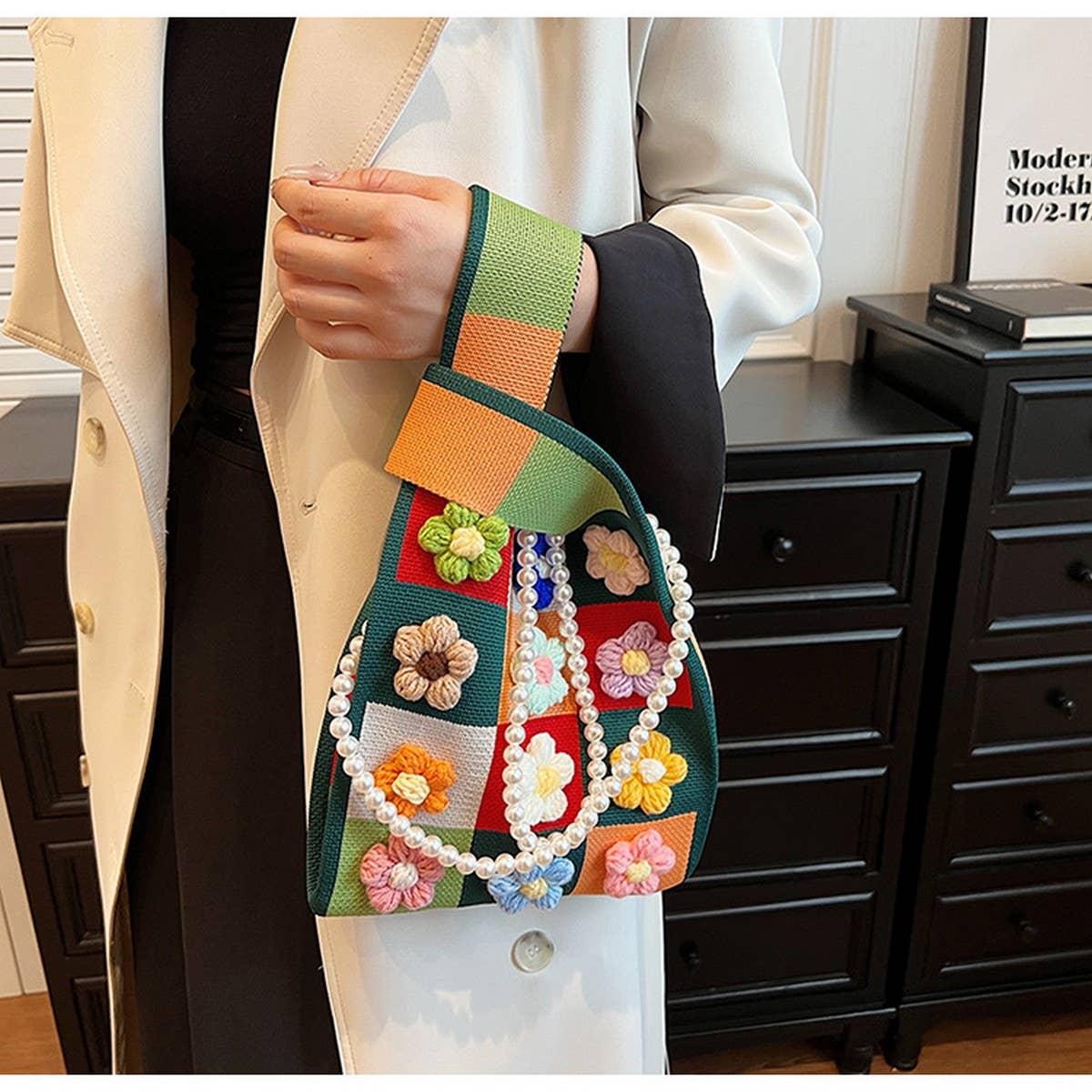 FASHION SIMPLE KNITTED FLOWER TOTE BAG_CWAB2419