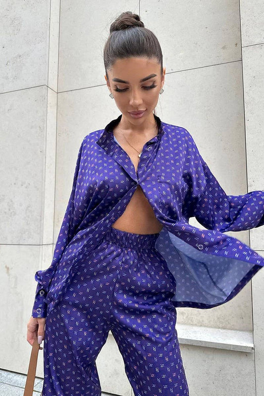 CWSPJ0329_SATIN PRINTED SHIRT PAJAMAS TWO-PIECE SET