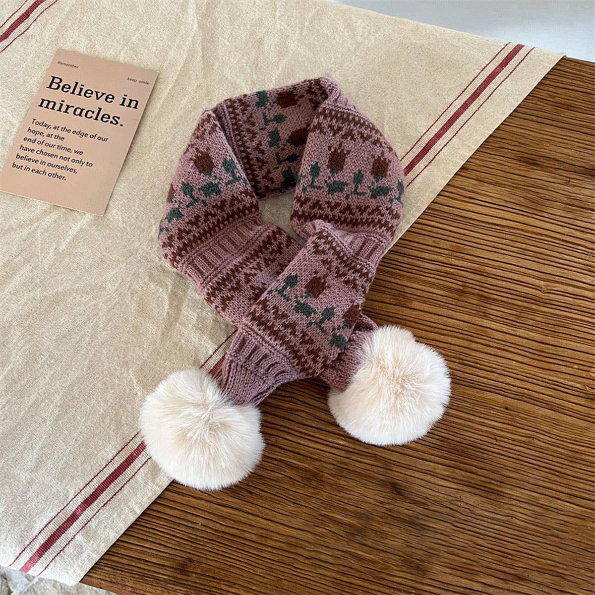 CUTE DOUBLE BALL WARM CHILDREN'S KNITTED SCARF