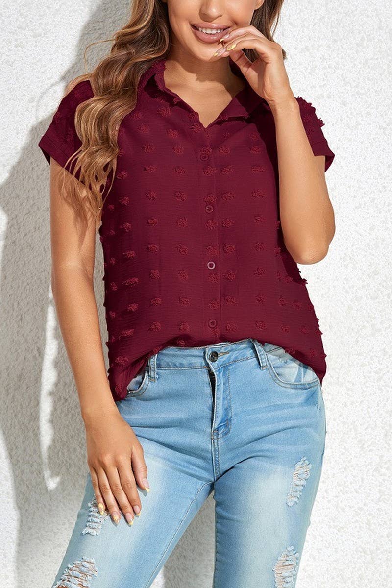CWTBLS0614_ BUTTON SHORT SLEEVE SHIRT BLOUSE TOP