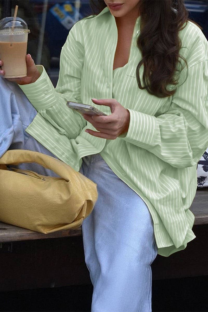 CWTBLL4127_SIMPLE STYLE BUTTON STRIPE CASUAL CARDIGAN