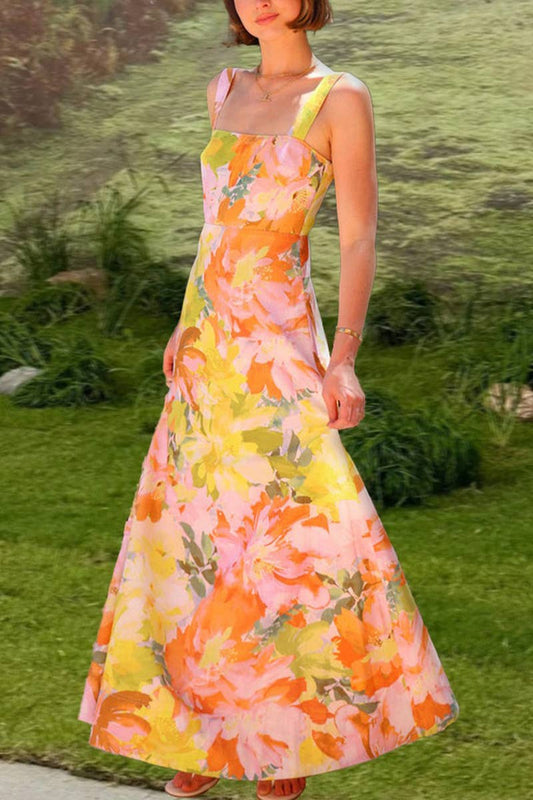 CWDHL1073_SUMMER HOLIDAY STYLE SLING FLOWER SWING DRESS