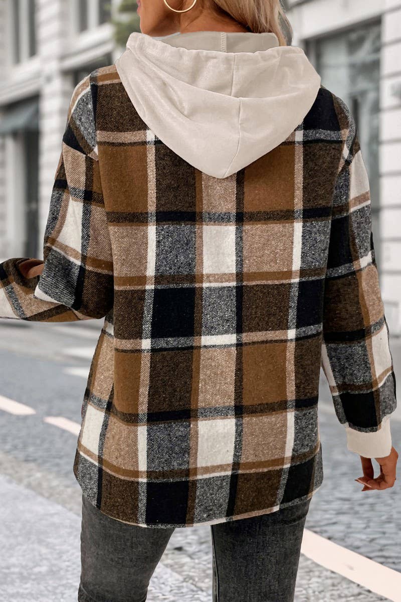 CWOHOL00587_PLAID PATCHWORK BRITISH STYLE HOODED SWEATSHIRT