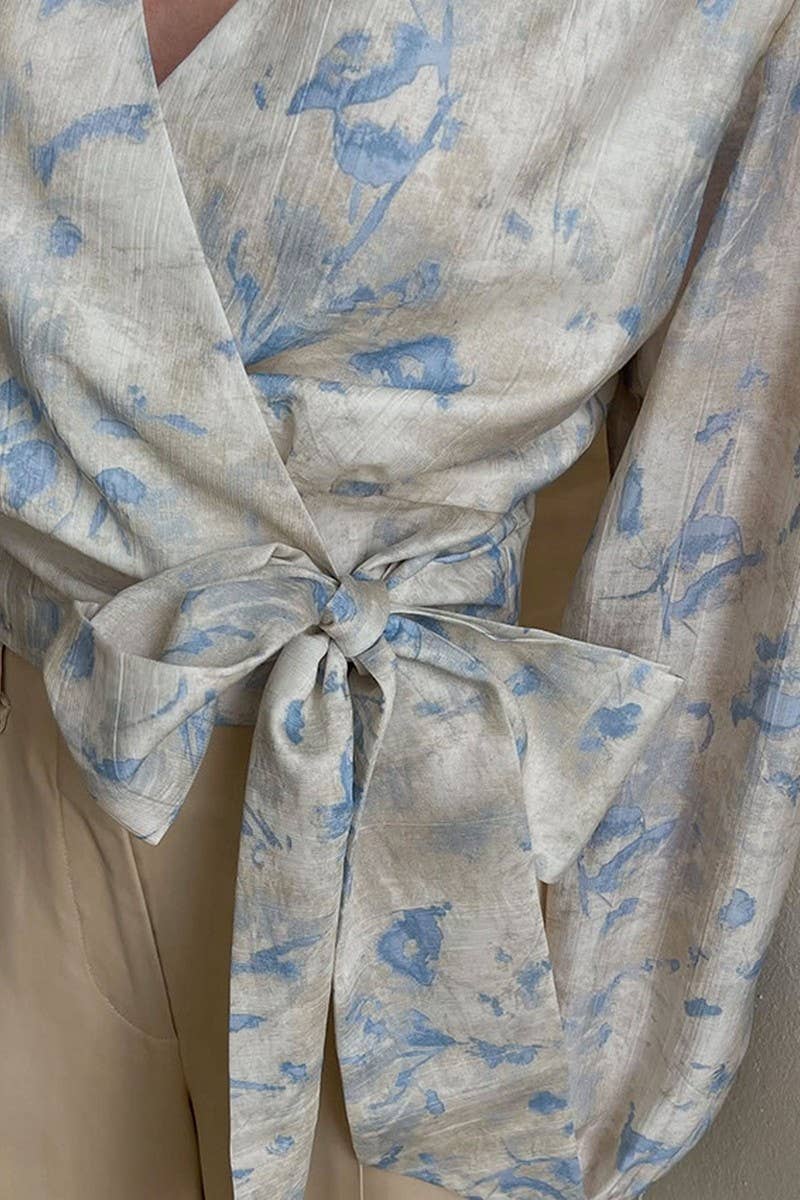 CWTBLL00598_PRINTED V-NECK TIE LONG-SLEEVED SHIRT