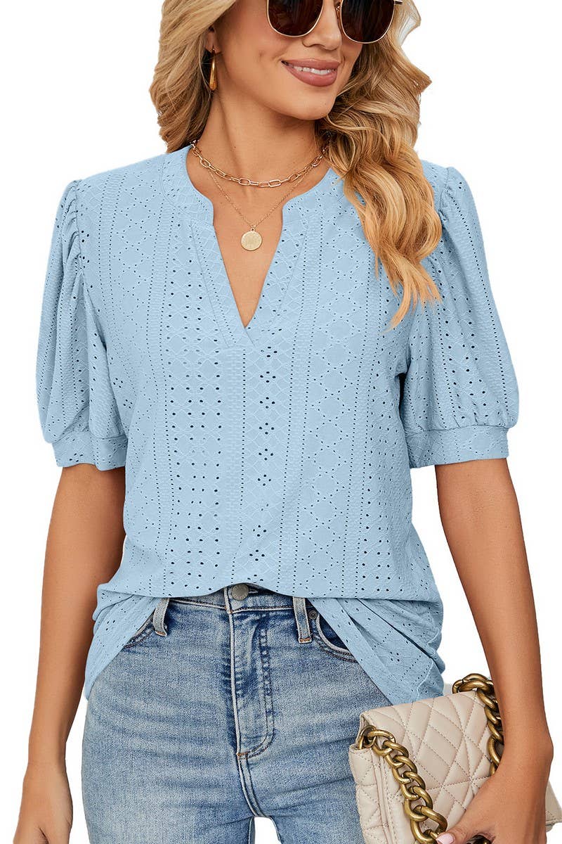 CWTTS1354_SUMMER CASUAL V-NECK SOLID COLOR LOOSE T-SHIRT