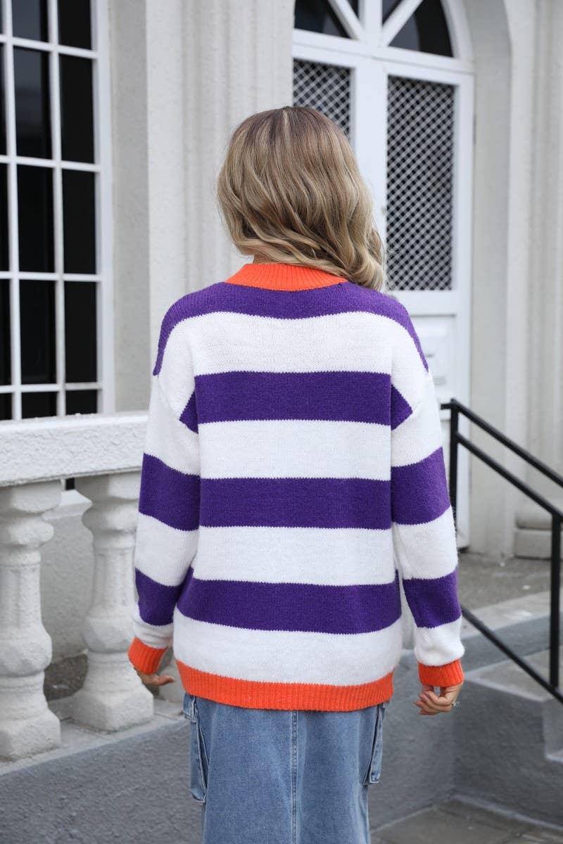 CWOSWL3100_STRIPED CONTRAST PANEL KNITTED SWEATER