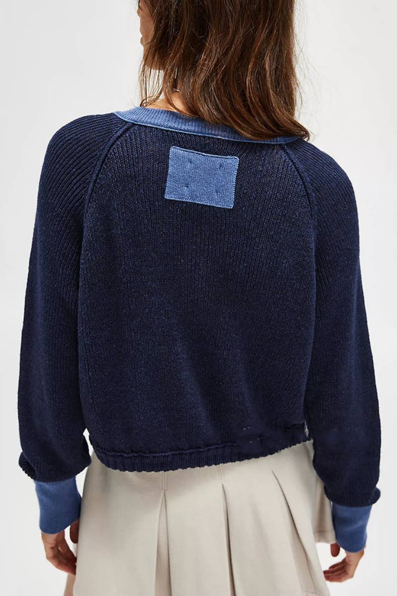 CWOCAL1825_COLOR CONTRAST SHORT BUTTON UP SWEATER CARDIGAN