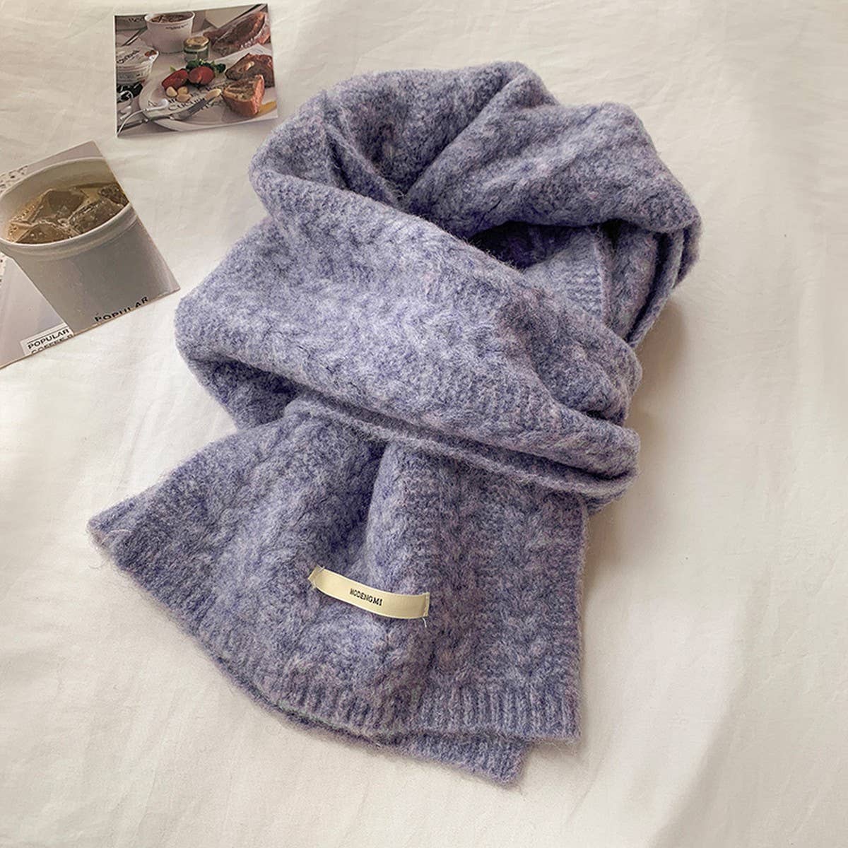 Avocado Green Wool Knit Scarf for Women,Warm_CWASC1506